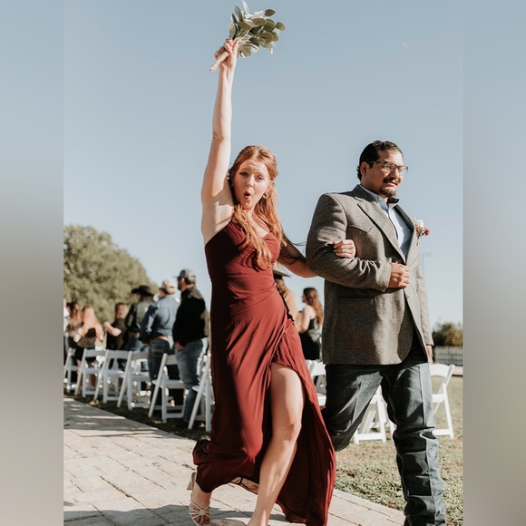 Wine azazie bridesmaid dress. - Picture 2 of 2